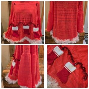 Upcycled Christmas Top Red Babydoll S-M Shiny Garland Stockings